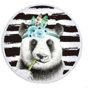 Round beach towel, cute animal, panda, beach towel, shawl cushion, microfiber