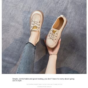 First Layer Cowhide Shallow Mouth Pumps Female Genuine Leather Casual Board Shoes Rubber Platform Shoes