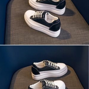 Genuine Leather Platform Versatile Casual Breathable White Muffin Height Increasing Insole Women's Board Shoes