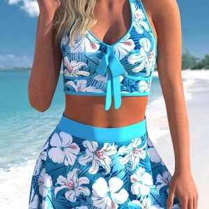 Split Swimwear Skirt Conservative Large Print