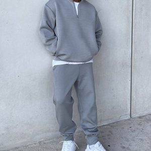 Men's Casual Sports Suit Stand-up Collar Long Sleeve Shirt Trousers Two Pieces Suit